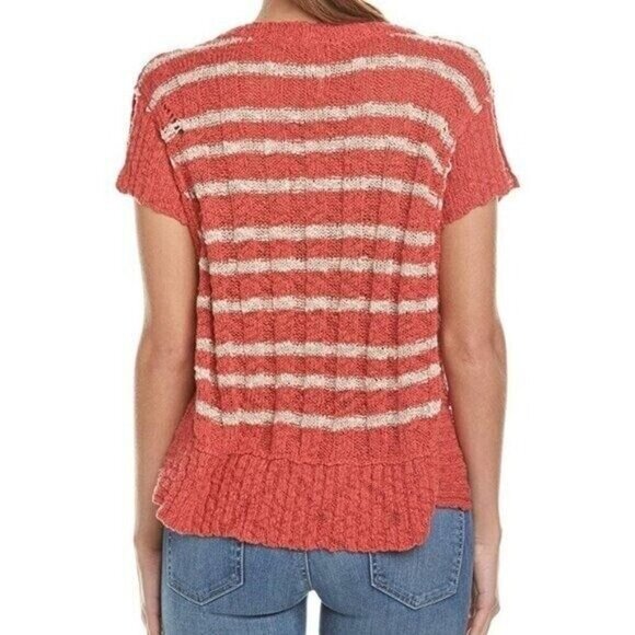 Free People Rib Knit Top Womens Size‎ Medium Red White Striped Boho Pullover - Picture 2 of 6